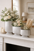 Elegant floral arrangements on mantel