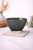 Modern glass bowl on marble countertop
