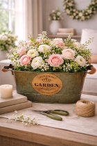 Antique tub centerpiece with flowers