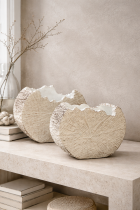 Textured ceramic planters on console table