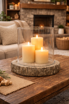 Rustic candle centerpiece on wooden table
