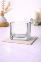 Square glass vase on marble countertop-2