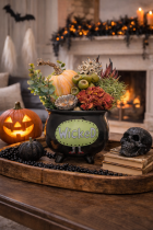 Halloween cauldron and spooky decor