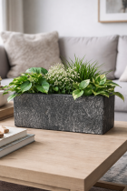 Stone planter with lush greenery