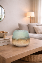 Tranquil vignette with glass planter