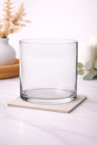 Clear glass container on marble top
