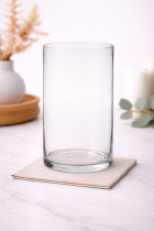Clear glass vase on marble countertop-3