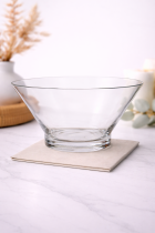 Clear glass bowl on marble countertop-2