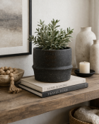 Cozy minimalist tabletop vignette