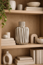 Decorative bookshelf with neutral tones