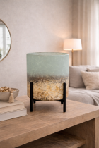Minimalist glass planter on wooden table