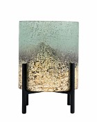 Sea Green Metallic Etched Glass Cylinder with Stand 7.5"H