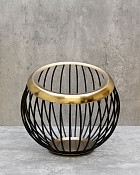 Brushed Gold Trim Ribbed Metal Basket 10"D