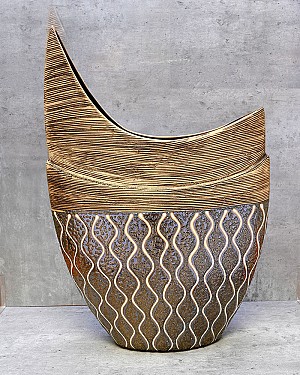 Brown &amp; Gold Decorative Scalloped Vase 17.5"H