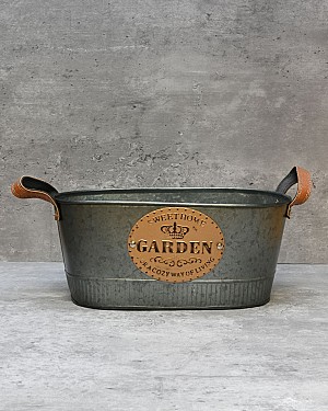 Galvanized Metal Planter with 'Garden' Emblem 10.5"L