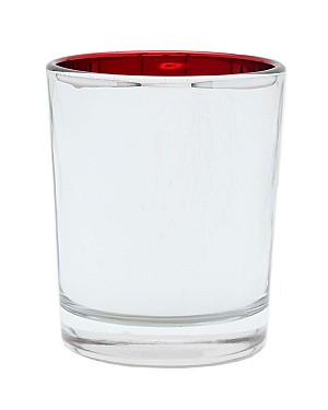 Glass Tealight - Silver/Red 2.5"H