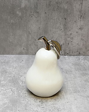 White Ceramic Silver Tipped Pear 5.75"H