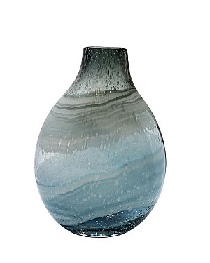Blue Swirl Glass Bulb Vase 10.75"H