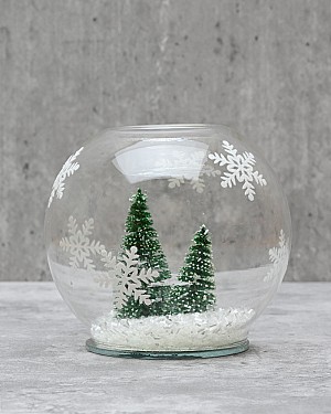 Glass Votive Holder - Snowy Forest 3.5"H