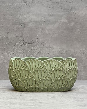 Scallop Planter - Oval Green 3.75"H