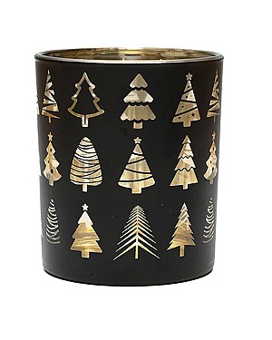 Christmas Tree Tealight - Black/Gold 4"H