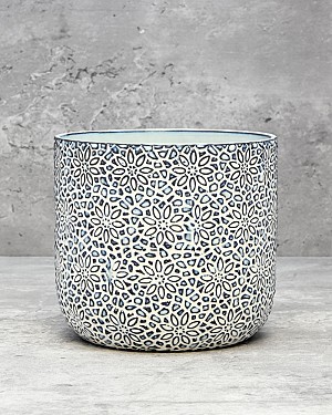 Floral Mosaic Container - Blue/White 4.5"H