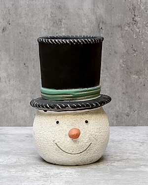 Snowman Cement Hat Planter - Large 8"H