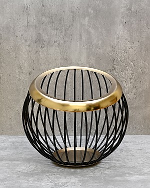 Brushed Gold Trim Ribbed Metal Basket 10"D