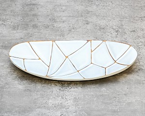 White Wash Patchwork Decorative Plater 14"L