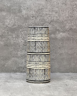 White/Black Patterned Vase 9"H