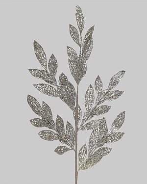 Shimmering Leaf Spray 28" Silver Glitter