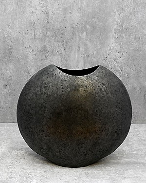 Hammered Aluminum Vase Graphite 13.5"H