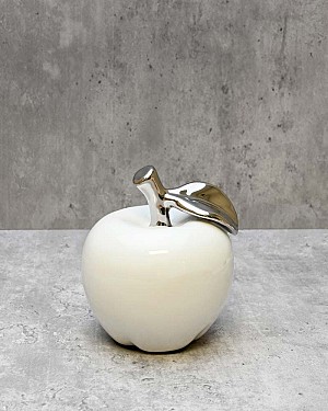 White Ceramic Silver Tipped Apple 4.25"H