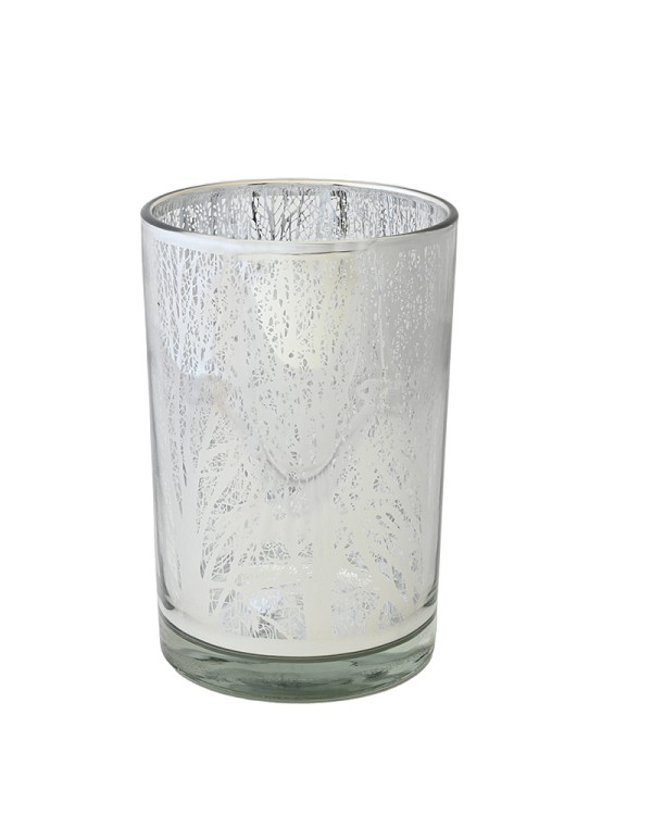 Grove Silhouette Silver Mirror Glass Hurricane Vase 4.5" x 7"