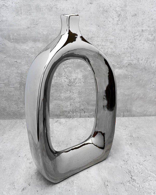 Chrome Finish Open Ceramic Vase 15.75"