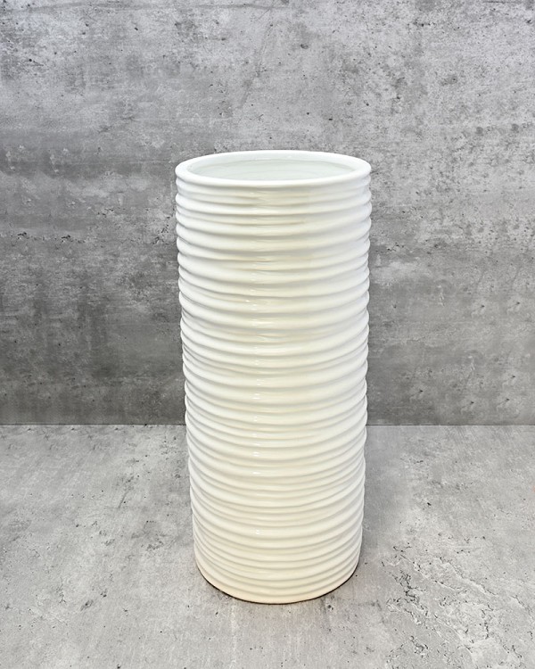 Ripple White Ceramic Cylinder Vase 13.75"