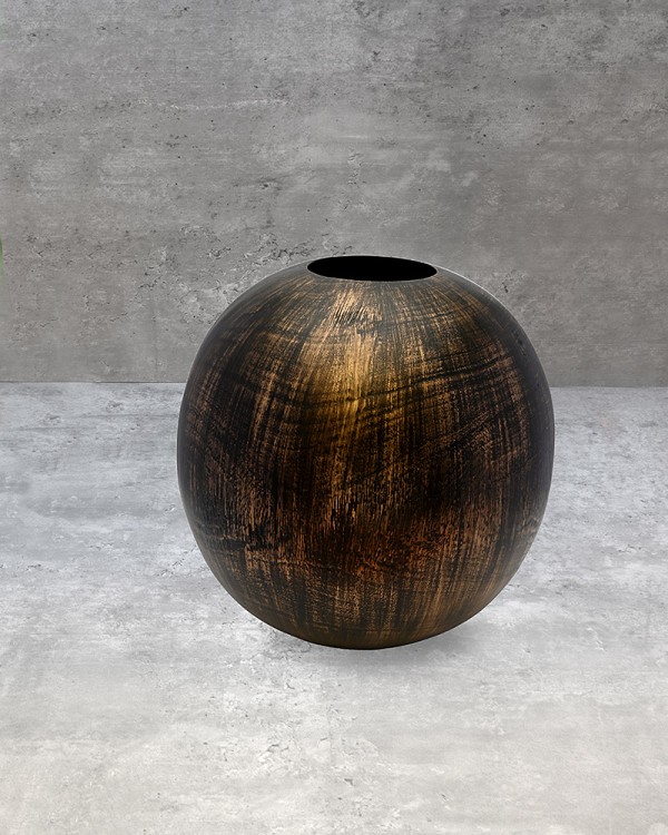 Woodgrain Sphere Resin Vase 10" High Bronze Patina