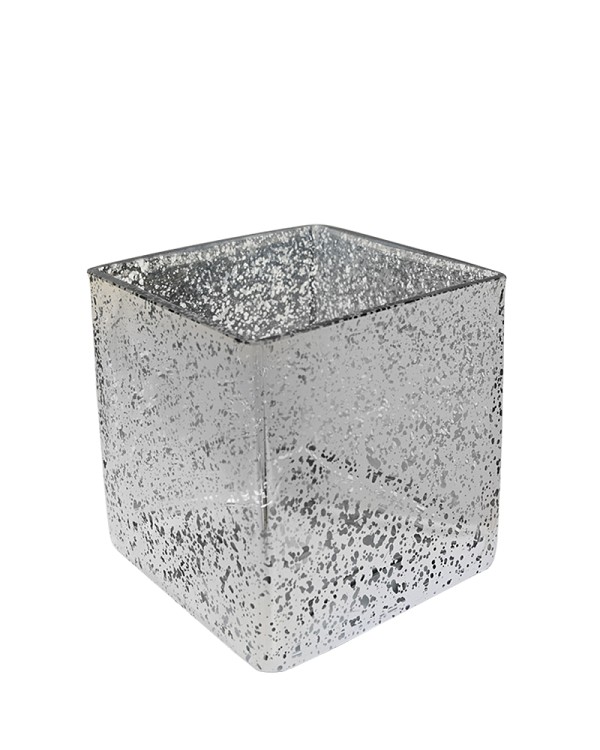 Square Glass Vase Silver/Black 5" x 5" x 5"