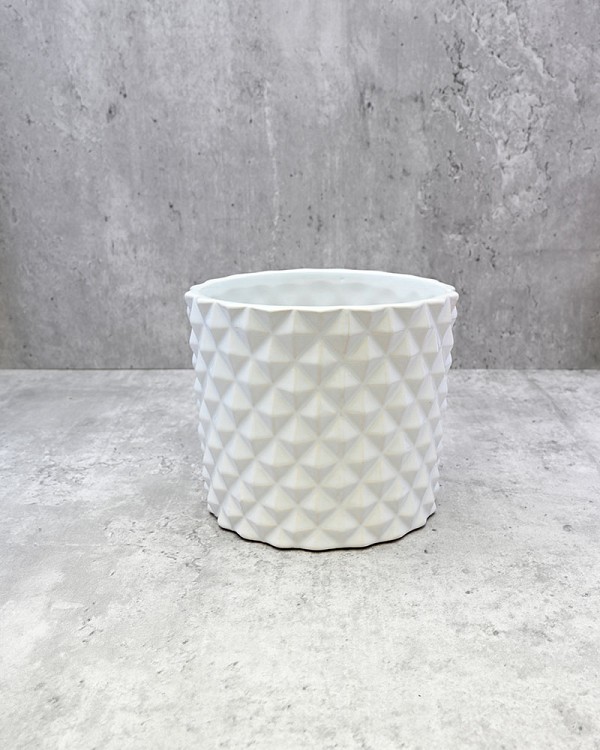 Ceramic Diamond Embossed White Container 5" x 4.5"