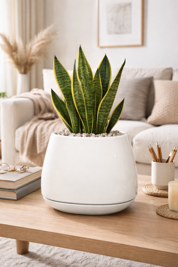 Modern living room with leafy plant