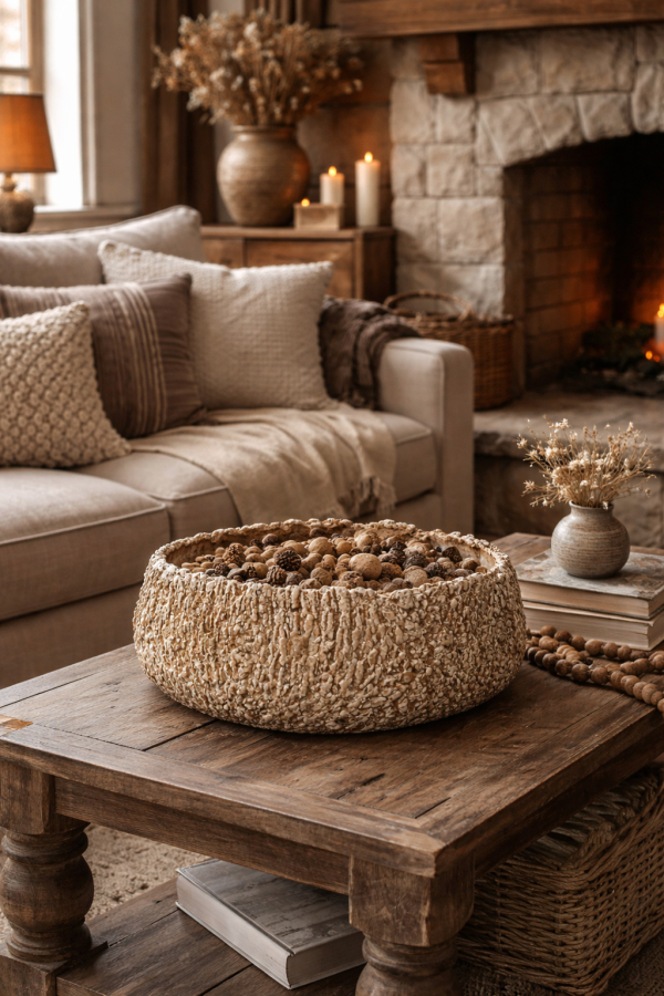 Rustic warm living room details