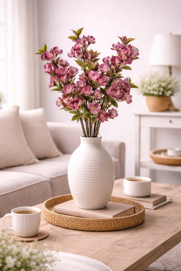 Plum flowers on a cozy table