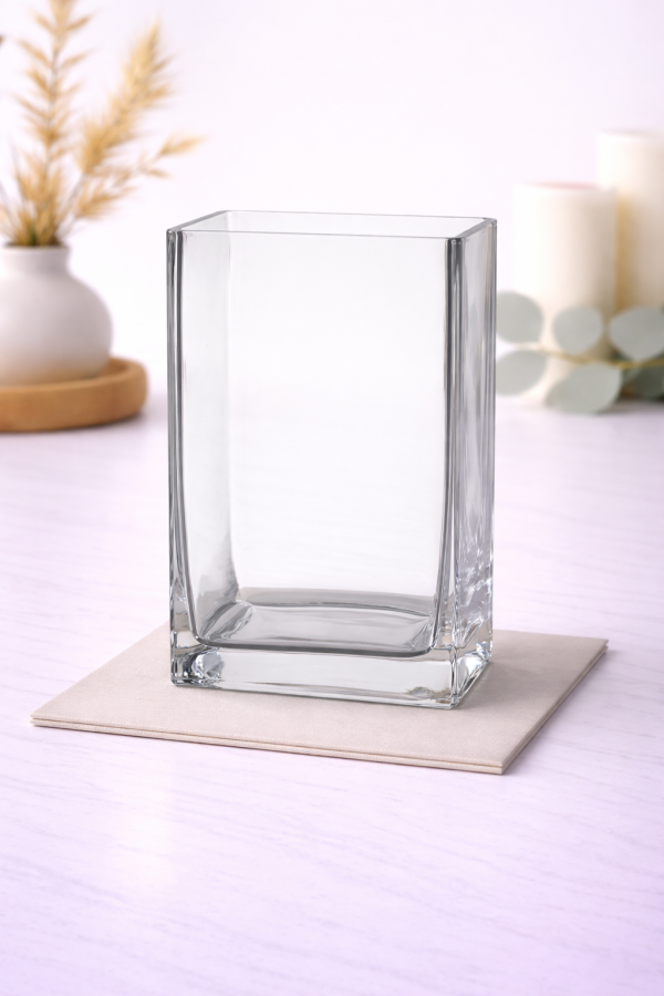 Square glass vase on marble countertop-4