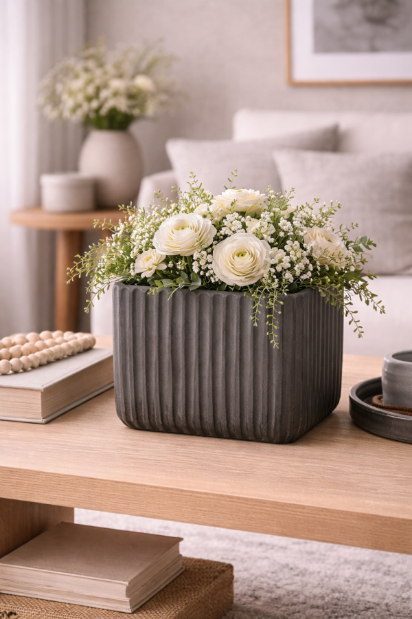 Elegant floral arrangement on wooden table