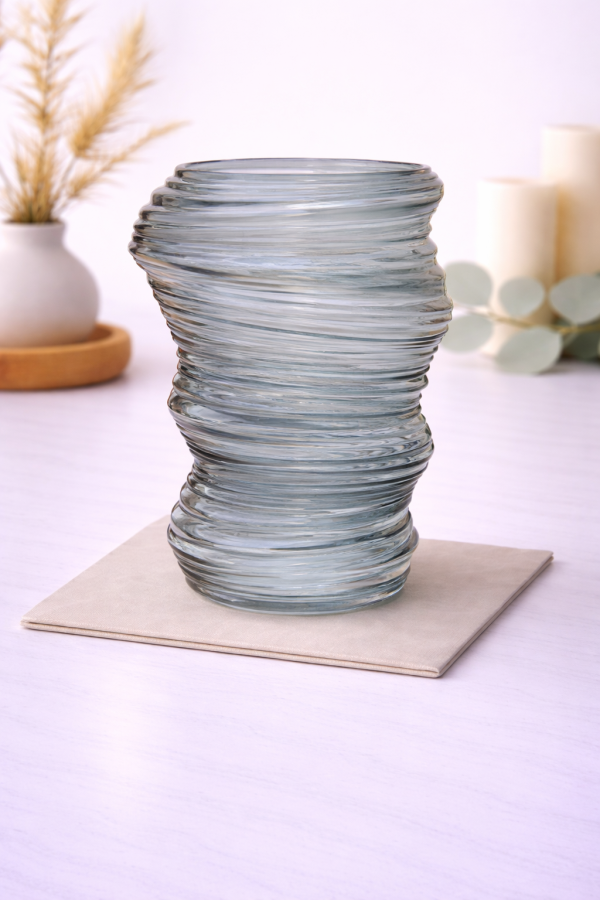 Smoky gray twisted glass vase