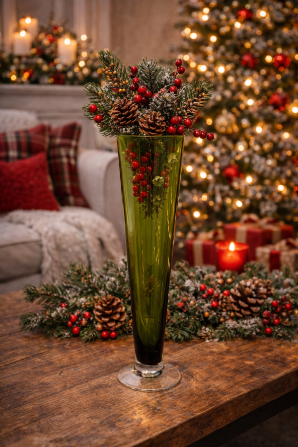 Vase of festive cheer and greenery