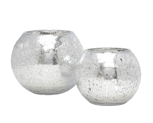 Crackle Mirror Glass Ball Vase 6.25" x 4.5"