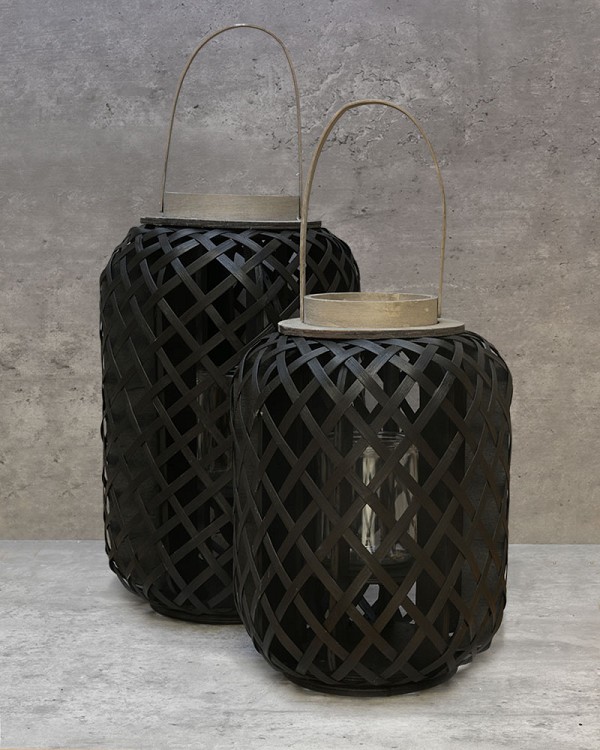 Large Bamboo Black Lantern 11" x 11" x 17"