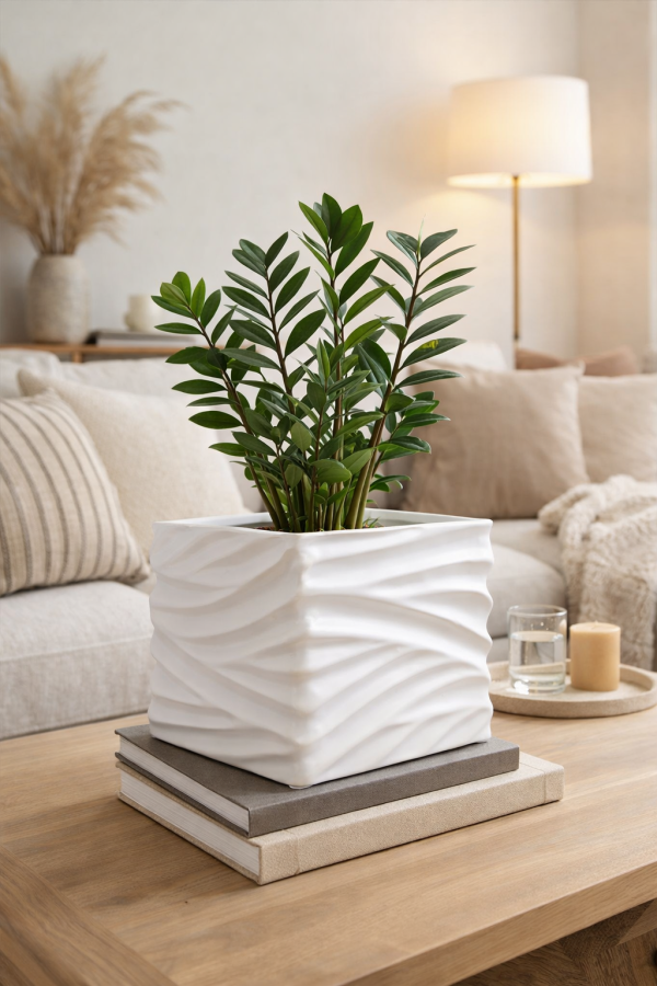 Modern planter with ZZ plant