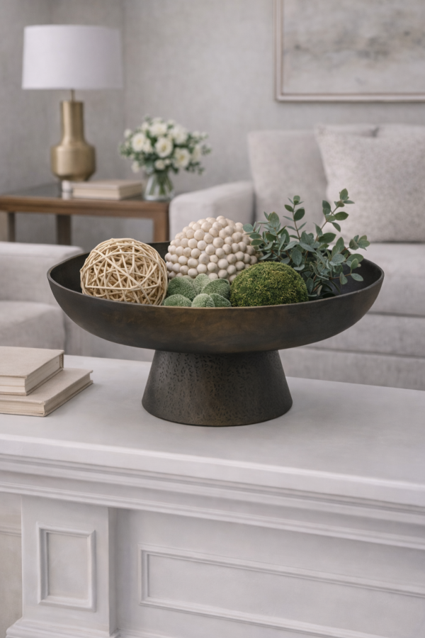 Decorative accents on a white mantel